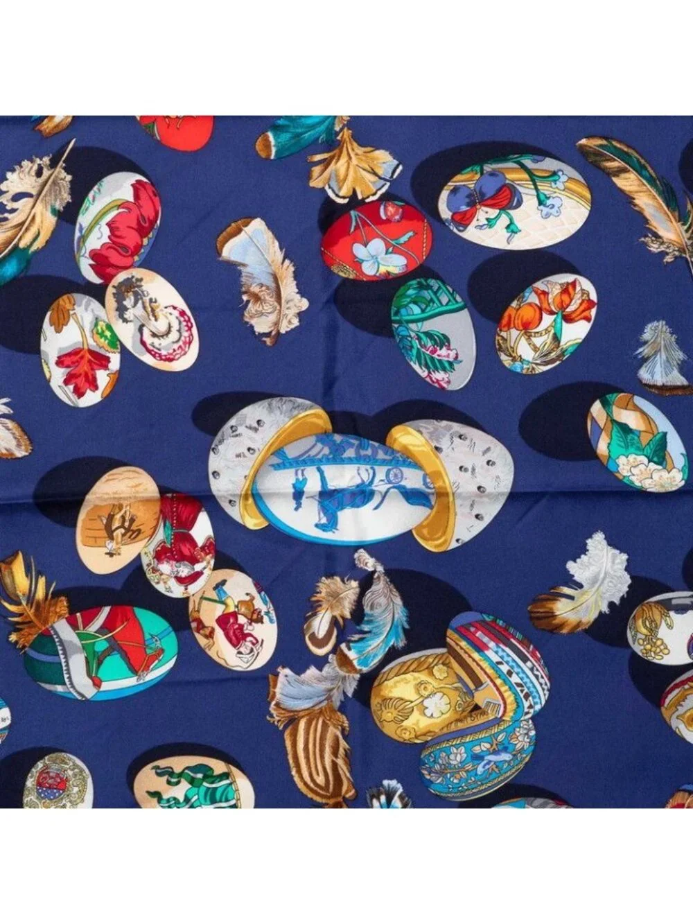 Hermes Carre 90 Couvee D'hermes Egg Scarf Navy Multicolor Silk